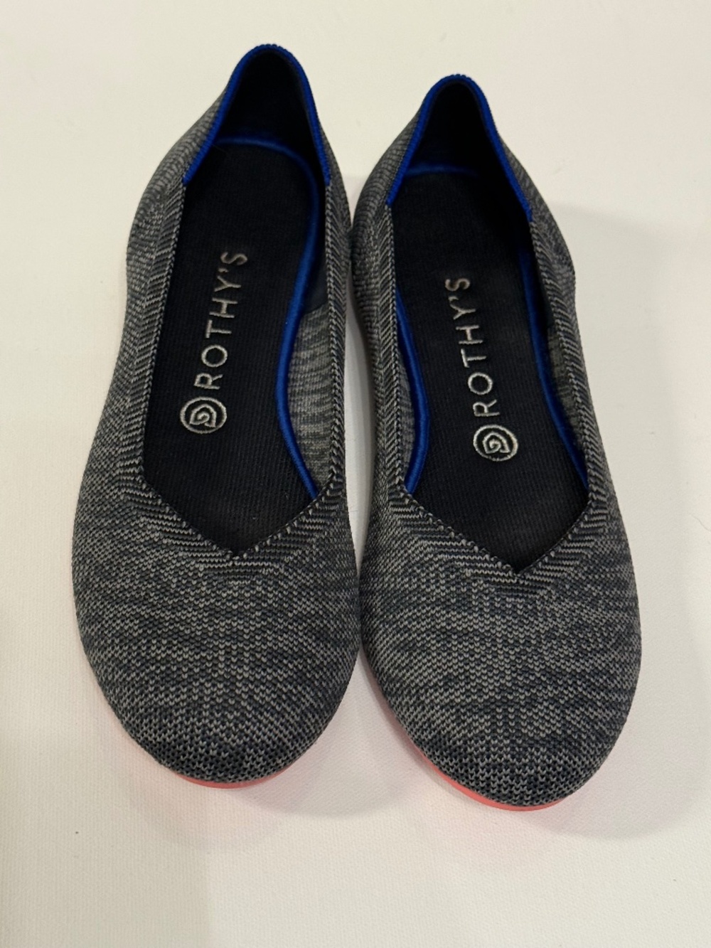 Rothy's The Flat size 9.5 Charcoal Grey Birdseye pink sole washable great!